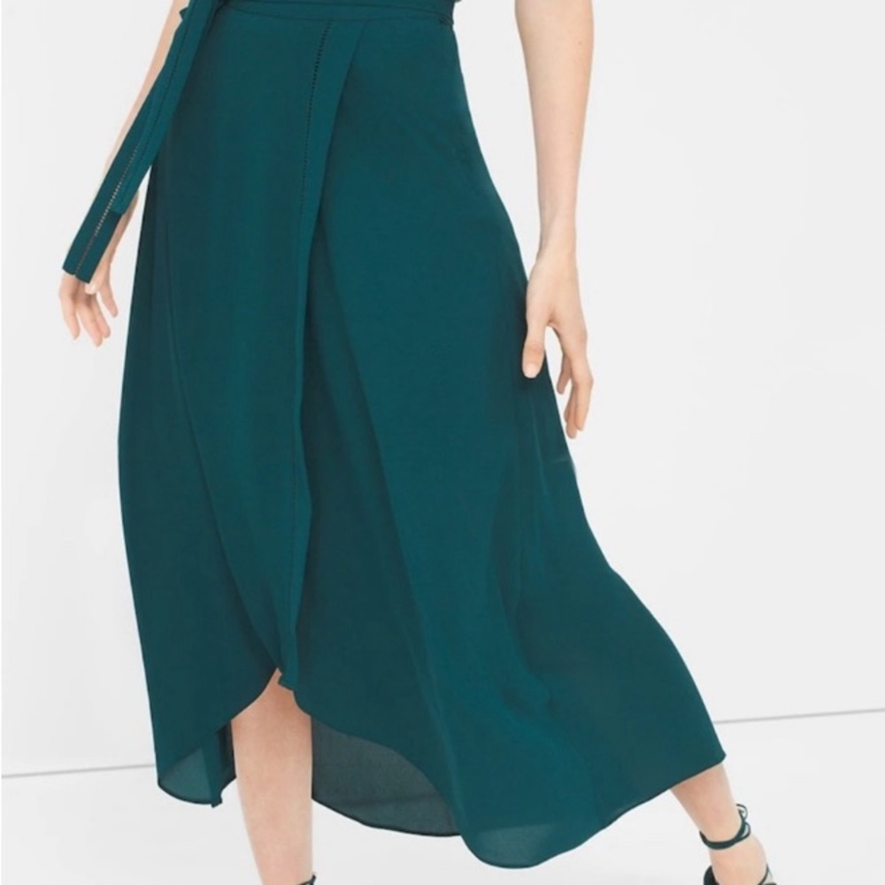 White House Black Market Teal/Dark Green Wrap Midi Skirt